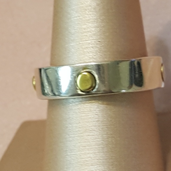 Sterling Silver & Four 18k Yellow Gold Studs Ring - Picture 1 of 5
